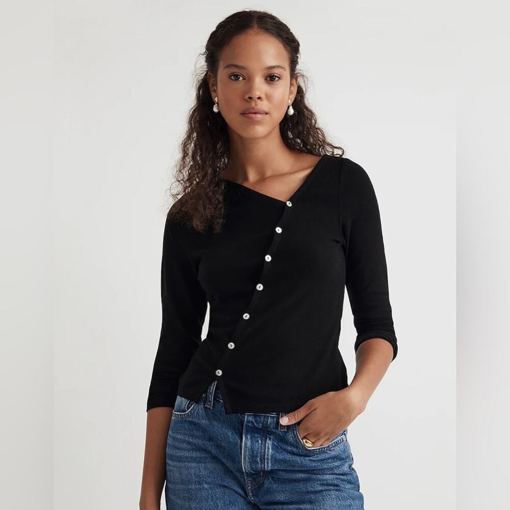 Madewell Black Asymmetrical Button-Front Cardigan NO509 - XXS
